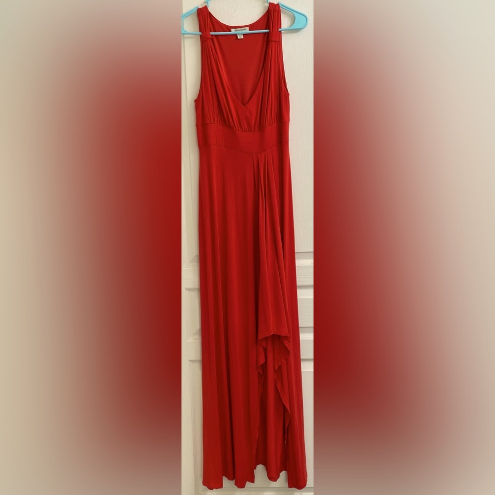 Boston Proper Sleeveless V-neck Flowing Jersey Red High Low Maxi Dress. ZB3 - Picture 3 of 8